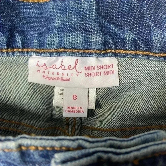 Isabel Maternity Denim Midi Short Blue Expandable Side Panels Stretch - Picture 4 of 5